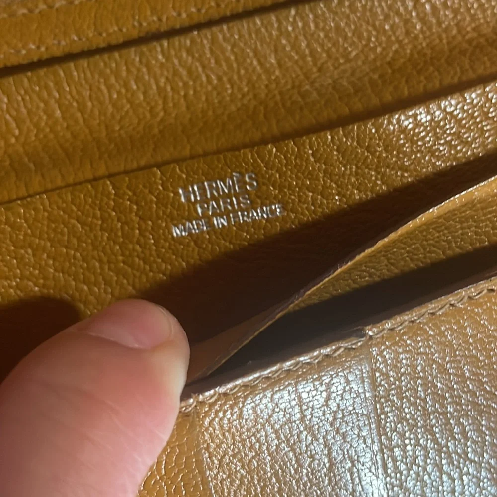 Hermes Bearn vintage brown wallet with a Gold Chain